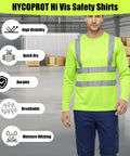 Shop Floor Ready Long Sleeve Hi Vis Safety Shirt With Bold Reflective Strips Class Three Ansi Certified Work Tee worn in a warehouse setting.