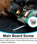Premium Top Shelf Computer Screw Assortment Kit Featuring Motherboard Standoffs And Hella Tough Brass Hardware Pack for PC Builds, showing main board screw installation on motherboard.