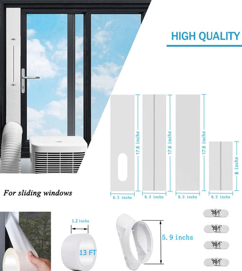 Window Seal Kit For Portable AC With Coupler, Adjustable Vertical And Horizontal Sliding Plates, Fits 5.9 Inch Exhaust Hose