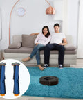 Shark AI replacement roller brushes, blue with orange ends (pair), for Shark AI robot vacuum; close-up on blue rug