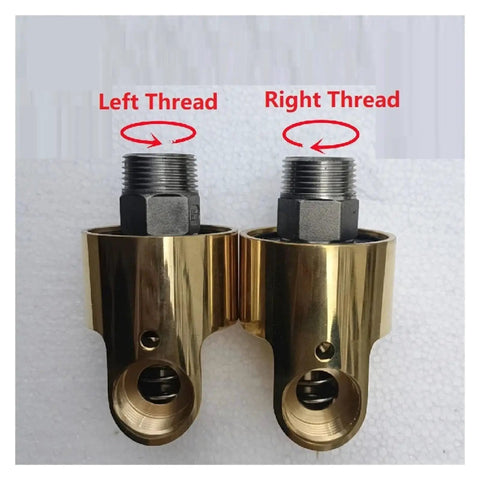 Three Quarter Inch HD20 Brass 360 Degree Rotating Joint Swivel Connector For Water And Oil Spray Systems DN20 Right Thread Rotary Union Heavy Duty 360 Sprayer Connector, left and right thread view