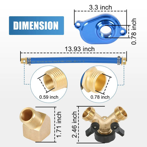 6.0L Oil Cooler Flush Kit With T Port And Aluminum Anodized Adapter dimensions and components overview