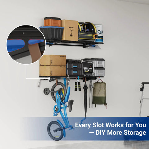 Two Pack 1x4 Foot Wall Shelf Garage Storage Rack Wall Mounted Floating Shelves Black Classic Series Heavy Duty Steel Construction Supports Up To 300 Lbs Total For Garage Pantry Kitchen Organization with garage storage and hanging tools