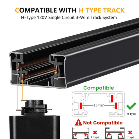 Compatible H-type 120V track 3-wire system for Six Pack 20W Dimmable LED Track Lighting Heads H Type, 36 Degree Beam