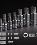 XZN Triple Square Socket Set 10 Piece Metric Heavy Duty Drop Forged S2 Steel Bits for BMW Mercedes VW Audi Repairs