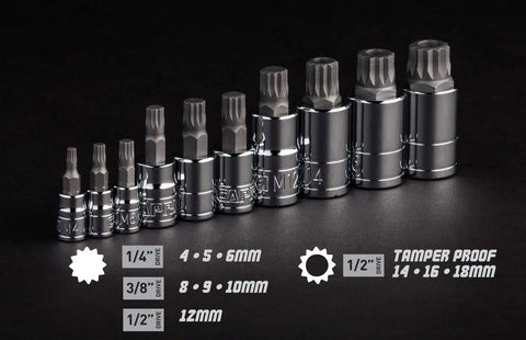 XZN Triple Square Socket Set 10 Piece Metric Heavy Duty Drop Forged S2 Steel Bits for BMW Mercedes VW Audi Repairs