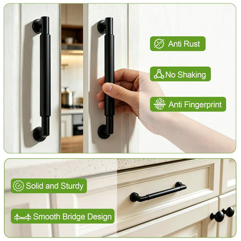 Ten Pack 5 Inch Matte Black Zinc Alloy Cabinet Handles And Drawer Pulls 128mm Hole Centers Durable Scratch Resistant Finish, hand using handle