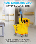 Legit Heavy Duty 35 Quart Mop Bucket With Side Press Wringer Rolling Cart For Commercial Cleanup Crews That Demand Quick Results includes yellow poly bin on smooth floor.