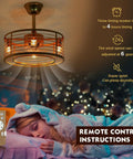 Gold Finish Caged Ceiling Fan With Light Remote Control Fandelier With Reversible Copper Motor 6 Speed Settings above sleeping child.