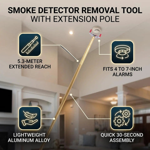 Aluminum Alloy Smoke Alarm Removal Tool 5.3 Meter Telescoping Pole High Ceiling Access Vaulted Living Rooms Twist Off Detector Wand Skip Wobbly Ladders No Sweat Disassembly Grabber Quick Release Mechanism Durable Build For Top Notch Home Fixes