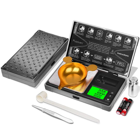 Pocket Digital Gram Scale 0.01g Precision With Upgraded LCD Display Multi Unit Weighing shown with accessories