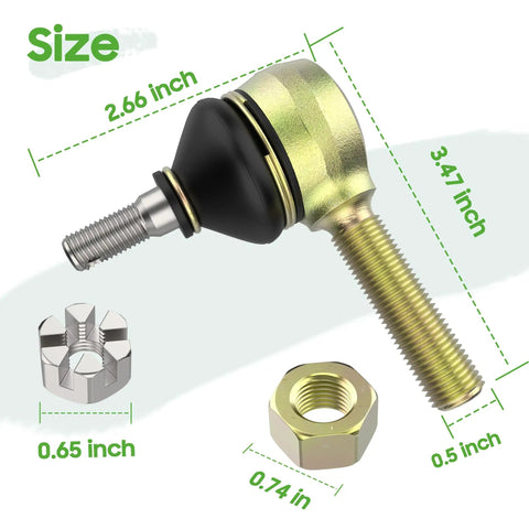 Golf Cart Tie Rod End Kit for Club Car DS 1976 to 2008 Left Hand Thread Ball Joints OEM 7540 Replacement, Easy Install Direct Fit to Restore Steering Geometry for Gas and Electric Models, 2.66 inch