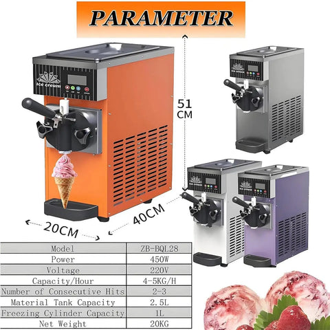 Countertop Boss Single Flavor Soft Serve Ice Cream Maker With Nofuss Auto Clean Routine And Sharp Lcd Screen, orange unit, 51 cm tall.