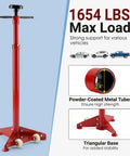 Heavy Duty Underhoist Support Stand With Dual Height Adjustments For Car Lifts And Garage Jobs Up To Three Quarter Ton Capacity, red metal construction.