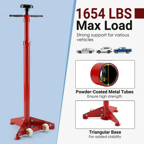 Heavy Duty Underhoist Support Stand With Dual Height Adjustments For Car Lifts And Garage Jobs Up To Three Quarter Ton Capacity, red metal construction.