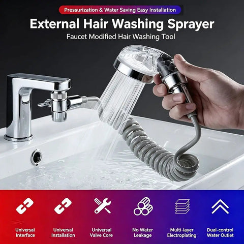 Universal pull down kitchen faucet with flexible hose 2 mode water supply/stop button ideal for bathing cleaning and grooming pets Rubinetto Cucina with hair washing sprayer.