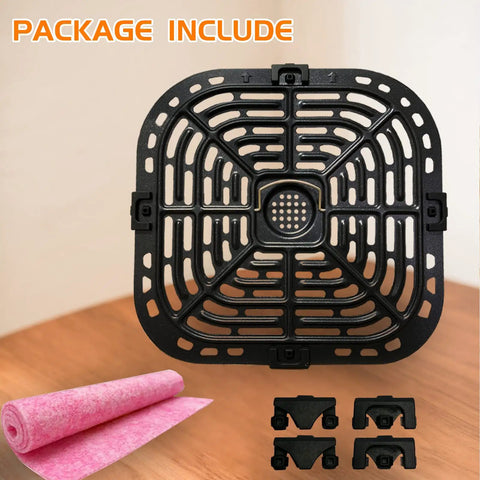 Air Fryer Grill Plate For Instant Pot Vortex Plus 6 Qt XL Nonstick Crisper Tray with accessories on wooden table