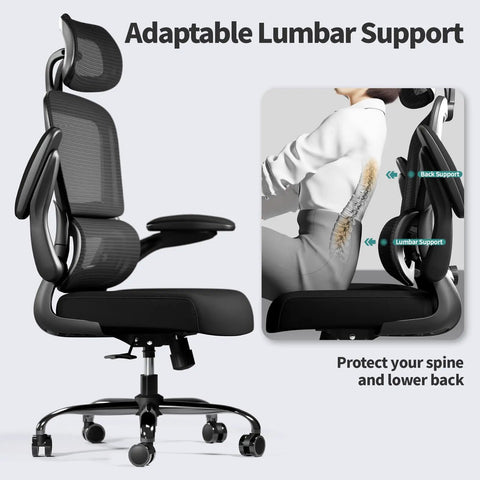 Ergonomic Mesh Office Chair With Wheels For Home Office, 330 Lb Capacity, Adjustable Lumbar Support and Headrest