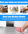 Trash Cabinet Foot Pull Hands Free Foot Pedal Opener in use with toe, showing clean touchless access to kitchen cabinets and drawers