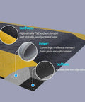 Anti Fatigue Floor Mat For Garage And Workshop Shop 20x60 Inch Ergonomic Standing Mat With Bright Safety Yellow Border Heavy Duty PVC Foam Cushion To Relieve Foot And Back Pain While You Work All Day showing cross-section with PVC surface and foam