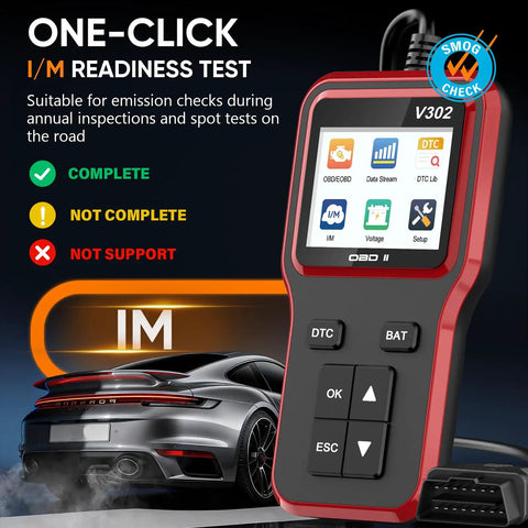 All In One OBD II Diagnostic Tool With Battery Tester, Code Reader For Check Engine Light, Plug And Play Car Scanner on display