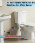 Bathroom setup showing Dual Nozzle Bidet Attachment For Toilet With Self Cleaning Nozzles And Hot And Cold Water Spray installed