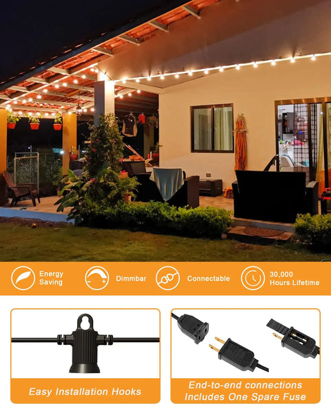 Outdoor String Lights 150 Ft With 75 Shatterproof G40 Globe Bulbs 3 Spares Waterproof Dimmable LED Patio Lights For Backyard Porch Balcony Connectable 2x75ft Run Energy Efficient Weatherproof