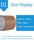 Super Tough High Temp PTFE Heat Sealing Tape 30cm X 10m size display showing dimensions and texture details.