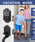 Front Door Lock Set With Keypad Deadbolt And Smart Lock, Black Double Door Handle Set For Entry, No Key Needed Keyless Entry
