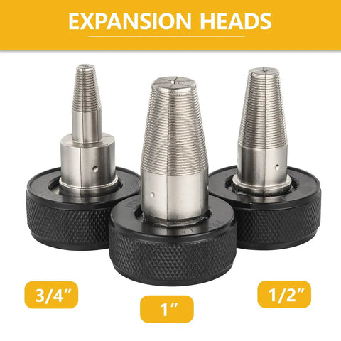 Pro Grade Auto Spin PEX A Expansion Tool Kit with rotating heads; 1/2 in, 3/4 in, 1 in sizes for plumbing and fire safety.