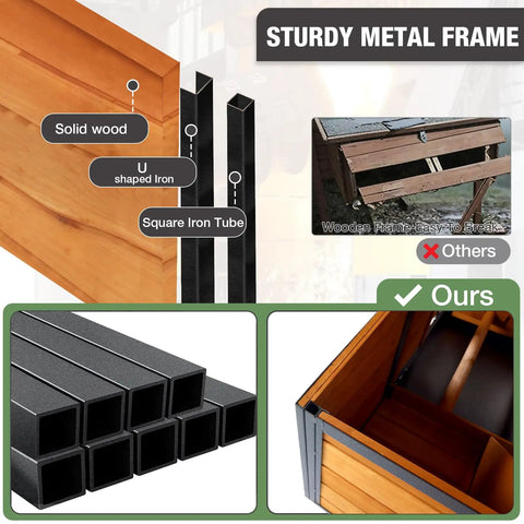 Detail of sturdy metal frame and solid wood in Spacious 6-8 Chickens All In One Wooden Poultry Cage With Metal Frame