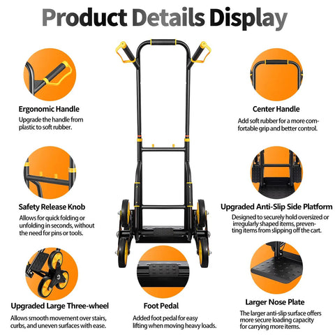Beefed Up Stair Climber Hand Truck With 770 Lb Capacity Foldable Stair Dolly ergonomic handles and anti-slip platform