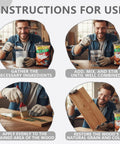 Instructions for using Oxalic Acid Wood Bleach Powder Two Pound Tin to restore wood's natural grain and color.