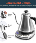 Cosori Gooseneck Electric Kettle 0.8 Liters Silver Precision Pour Over Coffee And Tea Maker With Keep Warm Feature For Barista Quality Brews Daily on countertop with easy pour spout.