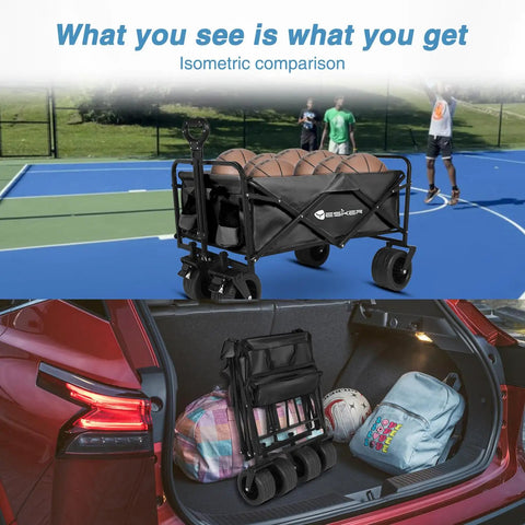 Foldable Wagon With All Terrain Wheels Hauls Big Loads 300 Lb Capacity Heavy Duty Portable Utility Trolley for sports gear