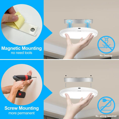 Rechargeable Motion Sensor Ceiling Light With Remote Cordless Magnetic Stick On Closet Light For Shower Shed Hallway Porch Stairs And Garage 8000mAh Battery USB Quick Charge Long Lasting Power installation options