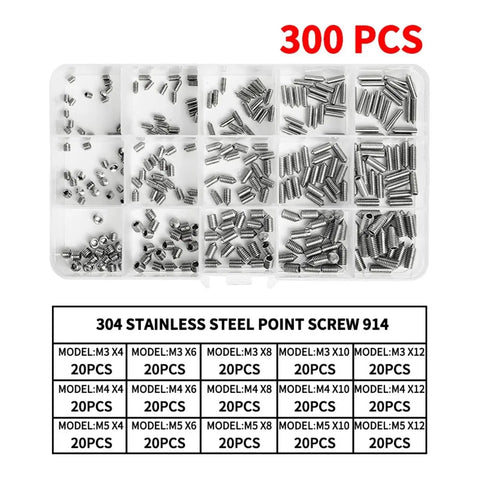 304 Stainless Hex Socket Point Grub Screws Set For Hardware M3 To M10 Heavy Duty Built To Last Durable Fasteners 300 Pcs Secure Tightening For Machinery And Projects, 304 stainless steel 300-piece case