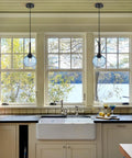 Glass Mason Jar Farmhouse Pendant Light Fixture 5 Light Ceiling Light for Kitchen Island and Dining Room, cozy farmhouse kitchen.