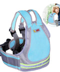 Kid Motorcycle Safety Harness With Reflective Strip And 4 In 1 Buckle For Front Or Back Ride No Fuss Breathable Material Adjustable Straps Night Visibility Secure Fit For Parents Who Want Easy Everyday Motorcycle Rides Blue in light blue with reflective strips