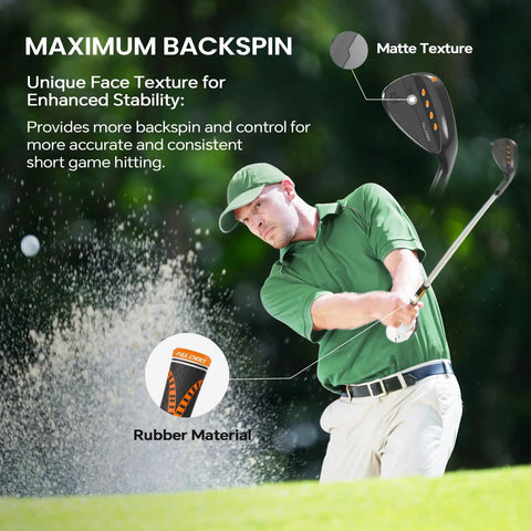 Golfer using 60 Degree Golf Sand Wedge For Right Handed Players With CNC Milled Grooves And Unique Face Texture for bunker shots.