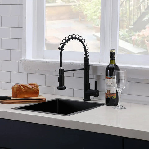 Black Undermount Bar Sink 15x17 Inch For RVs And Small Kitchens, Stainless Steel Wet Bar Sink With 18 Gauge T304 Construction, with wine and bread on counter