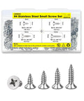 600 Piece Wood Screws Set In Four Sizes, Phillips Flat Head Stainless Steel 304 Assortment with storage box visible