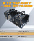 72 Inch Hydraulic Grapple Attachment for Skid Steer Loader With Quick Tach, displayed with dimensions and specs highlighted.