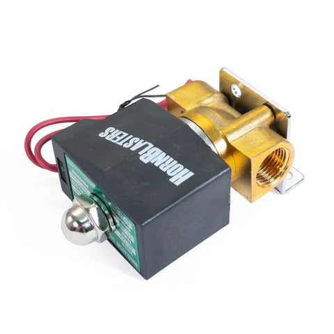 Electric Air Tank Drain Valve Kit With Push Button Inside Cab Control 1/4 NPT shown in close-up with fittings and wiring