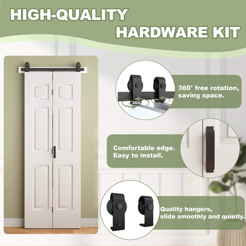 Two Panel Bifold Barn Door Set 30 By 84 Inches With Hollow Core MDF Molded Panels Primed Surface Ready To Paint Includes 2.83-Foot Hardware Kit