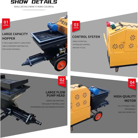 Electric Cement Spray Plaster Machine 30M Mortar Pump with large hopper and control system for efficient wall coating.