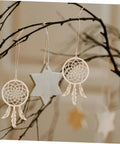 Wooden Dream Catcher DIY Kit With 50 Unfinished Hollow Wood Shapes For Painting Boho Hanging Wall Decor Ornaments For Bedroom Living Room And Craft Projects hanging on branches