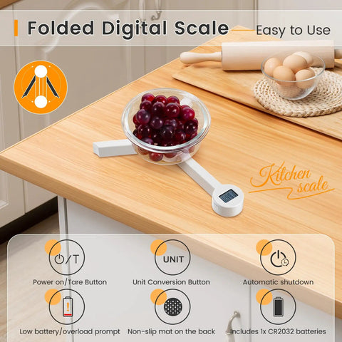 Folding Digital Kitchen Scale Highly Accurate Compact Food Scale With LCD Display Portable On The Go