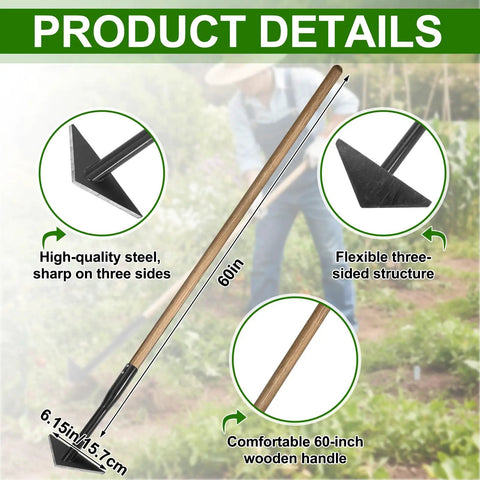 6 Inch Wide Triangle Hoe With 60 Inch Wood Handle Scuffle Hoe For Quick Weeding And Cultivation Beefy Steel Triangle Head Garden Tool