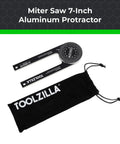 Dead On Precision Seven Inch Aluminum Miter Saw Protractor Angle Finder with measuring scale and pouch for woodworking use.
